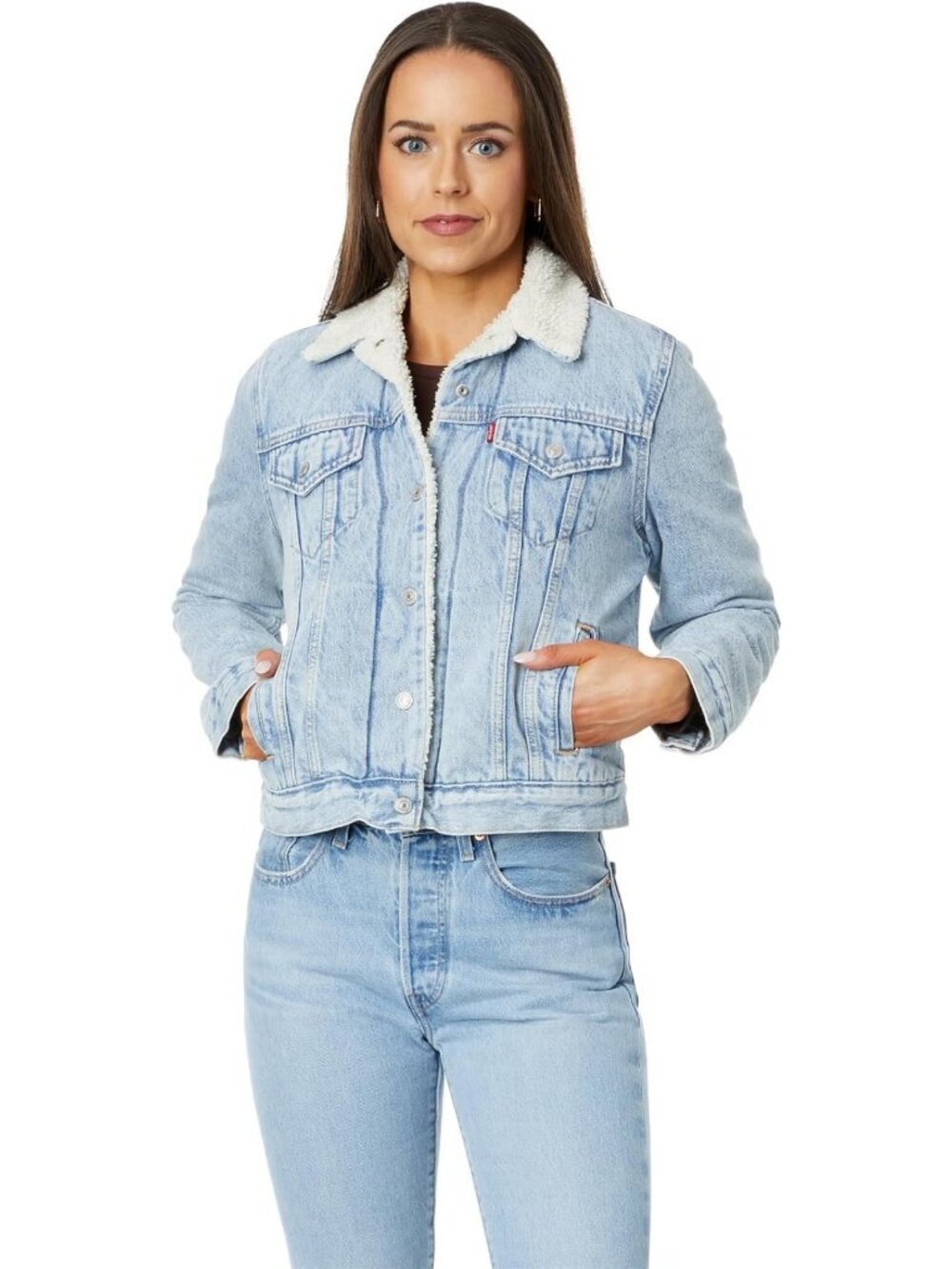 Women's Original Sherpa Trucker Jacket - Cozy Denim Outerwear (Standard & Plus)